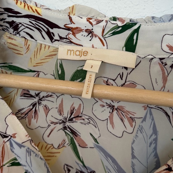 Maje Floral Ruffle Printed Long Sleeve Blouse Letrany Top Size Small - Picture 7 of 9